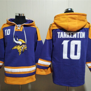Men's Minnesota Vikings #10 Fran Tarkenton Purple Yellow Ageless Must-Have Lace-Up Pullover Hoodie
