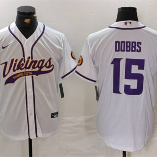 Men's Minnesota Vikings #15 Joshua Dobbs White Cool Base Stitched Baseball Jersey