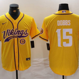 Men's Minnesota Vikings #15 Joshua Dobbs Yellow Cool Base Stitched Baseball Jerseys