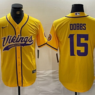 Men's Minnesota Vikings #15 Joshua Dobbs Yellow Cool Base Stitched Baseball Jerseys