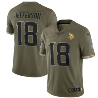 Men's Minnesota Vikings #18 Justin Jefferson Olive 2022 Salute To Service Limited Stitched Jersey