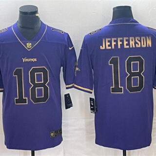 Men's Minnesota Vikings #18 Justin Jefferson Purple Gold Stitched Jersey