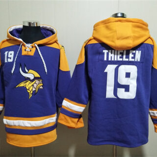 Men's Minnesota Vikings #19 Adam Thielen Purple Yellow Ageless Must-Have Lace-Up Pullover Hoodie