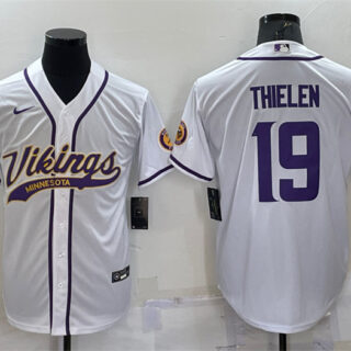 Men's Minnesota Vikings #19 Adam Thielen White With Patch Cool Base Stitched Baseball Jersey