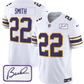 Men's Minnesota Vikings #22 Harrison Smith White 2023 F.U.S.E. Bud Grant Patch Vapor Limited Stitched Jersey
