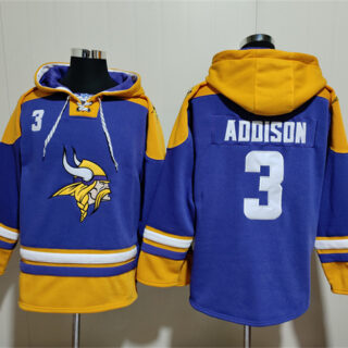 Men's Minnesota Vikings #3 Jordan Addison Purple Yellow Ageless Must-Have Lace-Up Pullover Hoodie