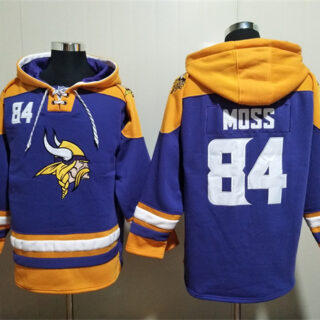 Men's Minnesota Vikings #84 Randy Moss Purple Yellow Ageless Must-Have Lace-Up Pullover Hoodie