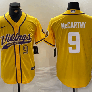 Men's Minnesota Vikings #9 J.J. McCarthy Yellow Cool Base Stitched Baseball Jerseys