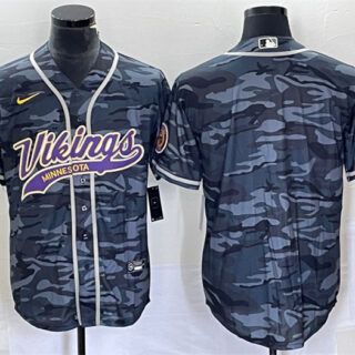 Men's Minnesota Vikings Blank Grey Camo Cool Base Stitched Baseball Jersey