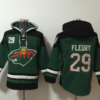 Men's Minnesota Wild #29 Marc-Andre Fleury Green Ageless Must-Have Lace-Up Pullover Hoodie