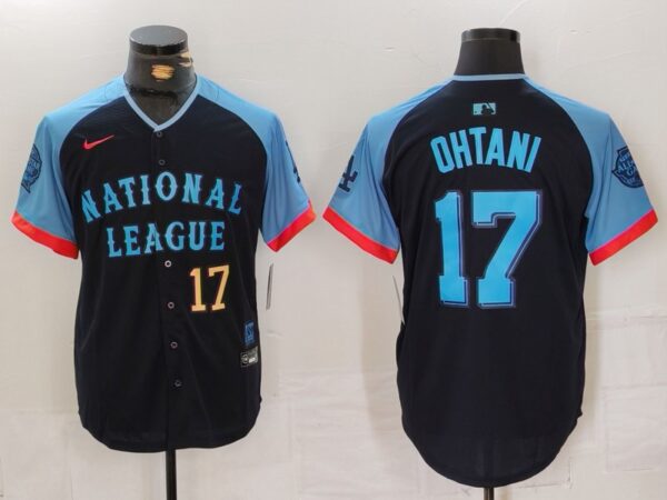 Men's National League #17 Shohei Ohtani Navy 2024 All-Star Elite Stitched Baseball Jerseys