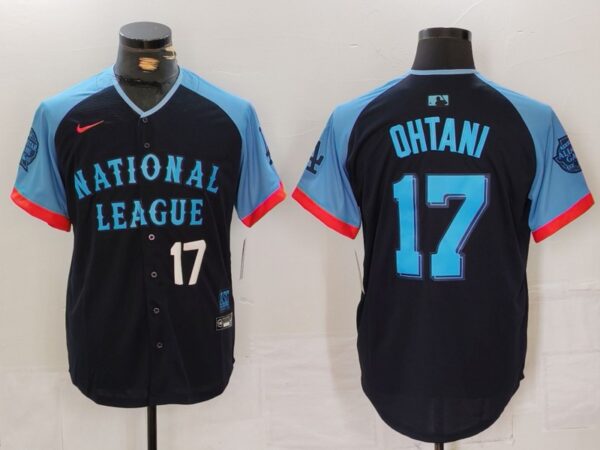 Men's National League #17 Shohei Ohtani Navy 2024 All-Star Elite Stitched Baseball Jerseys