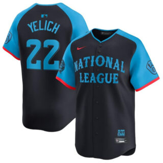 Men's National League #22 Christian Yelich Navy 2024 All-Star Limited Stitched Baseball Jersey