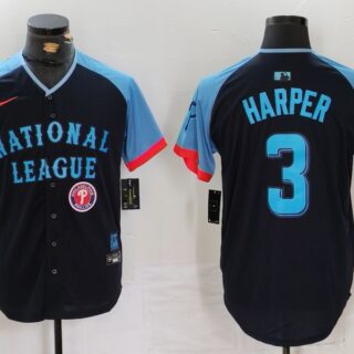 Men's National League #3 Bryce Harper Navy 2024 All-Star Limited Stitched Baseball Jersey