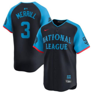 Men's National League #3 Jackson Merrill Navy 2024 All-Star Limited Stitched Baseball Jersey