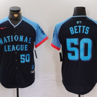 Men's National League #50 Mookie Betts Navy 2024 All-Star Limited Stitched Baseball Jerseys