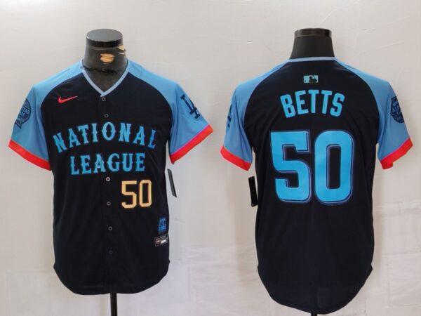 Men's National League #50 Mookie Betts Navy 2024 All-Star Limited Stitched Baseball Jerseys