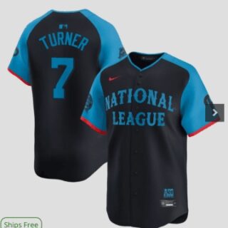 Men's National League #7 Trea Turner Navy 2024 All Star Elite Stitched Baseball Jersey