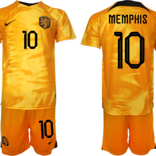Men's Netherlands #10 Memphis Orange Home Soccer Jersey Suit 1