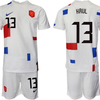 Men's Netherlands #13 Hrul White Away Soccer Jersey Suit