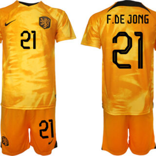 Men's Netherlands #21 F. De Jong Orange Home Soccer Jersey Suit 1