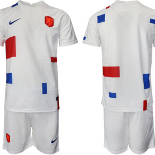 Men's Netherlands Blank White Away Soccer Jersey Suit