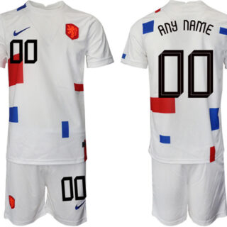 Men's Netherlands Custom White Away Soccer Jersey Suit