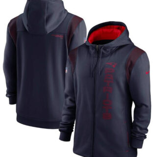 Men's New England Patriots 2021 Navy Sideline Team Performance Full-Zip Hoodie