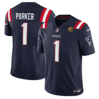 Men's New England Patriots #1 DeVante Parker Navy 2023 F.U.S.E. With John Madden Patch Vapor Limited Stitched Football Jersey