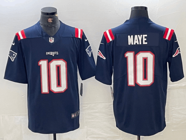 Men's New England Patriots #10 Drake Maye 2024 Draft Vapor Limited Stitched Football Jersey