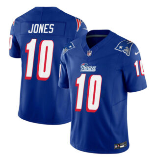 Men's New England Patriots #10 Mac Jones Blue 2023 F.U.S.E. Throwback Limited Stitched Football Jersey
