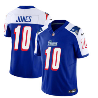 Men's New England Patriots #10 Mac Jones Blue White 2023 F.U.S.E. Vapor Limited Stitched Football Jersey