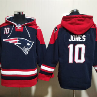 Men's New England Patriots #10 Mac Jones Navy Ageless Must-Have Lace-Up Pullover Hoodie
