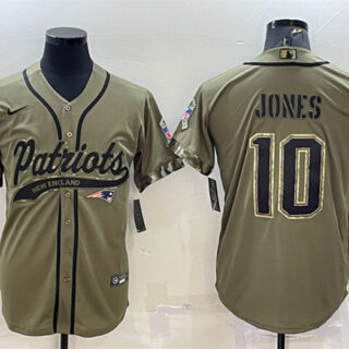 Men's New England Patriots #10 Mac Jones Olive 2022 Salute To Service Cool Base Stitched Baseball Jersey