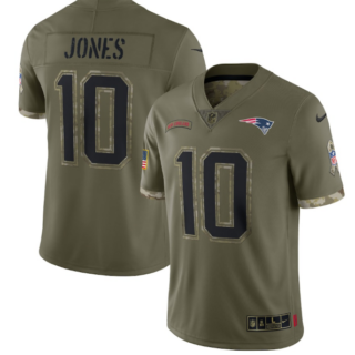 Men's New England Patriots #10 Mac Jones Olive 2022 Salute To Service Limited Stitched Jersey