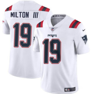Men's New England Patriots #19 Joe Milton III White 2024 Vapor Limited Stitched Football Jersey