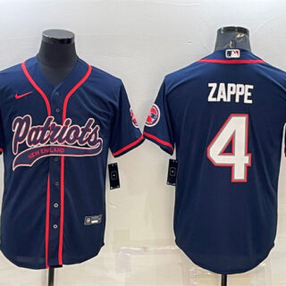 Men's New England Patriots #4 Bailey Zappe Navy With Path Cool Base Stitched Baseball Jersey