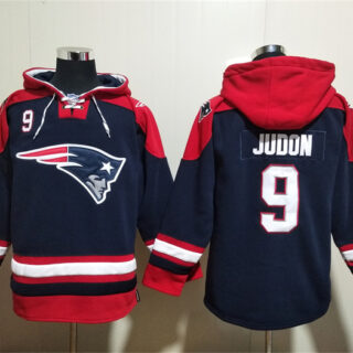 Men's New England Patriots #9 Matthew Judon Navy Ageless Must-Have Lace-Up Pullover Hoodie