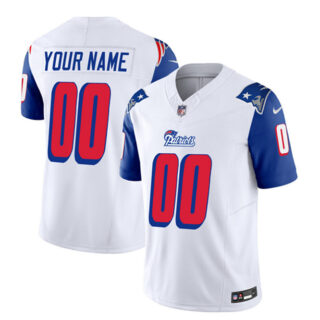 Men's New England Patriots Active Player Custom White Blue 2023 F.U.S.E. Throwback Limited Stitched Football Jersey