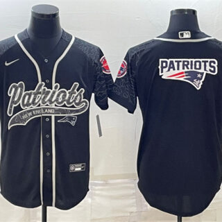 Men's New England Patriots Black Reflective Team Big Logo With Patch Cool Base Stitched Baseball Jersey