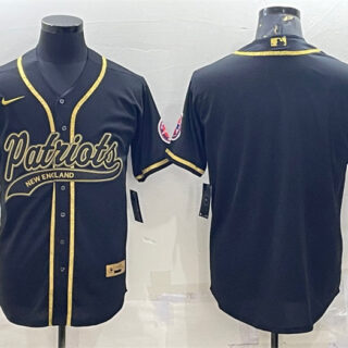 Men's New England Patriots Blank Black Gold With Patch Cool Base Stitched Baseball Jersey