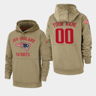Men's New England Patriots Custom 2019 Salute to Service Sideline Therma Pullover Hoodie - Tan