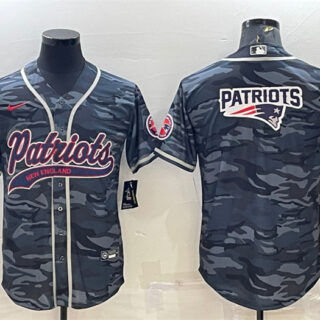 Men's New England Patriots Grey Camo Team Big Logo With Patch Cool Base Stitched Baseball Jersey