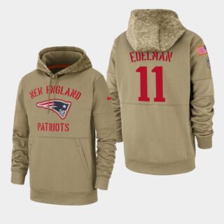 Men's New England Patriots Julian Edelman 2019 Salute to Service Sideline Therma Pullover Hoodie - Tan