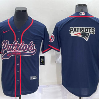 Men's New England Patriots Navy Team Big Logo With Patch Cool Base Stitched Baseball Jersey