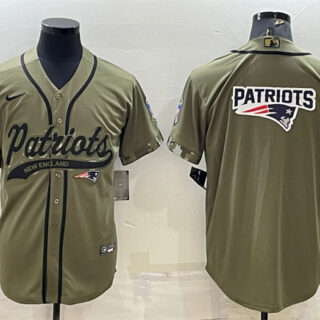Men's New England Patriots Olive Salute To Service Team Big Logo Cool Base Stitched Baseball Jersey