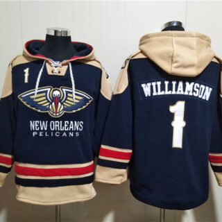 Men's New Orleans Pelicans #1 Zion Williamson Navy Ageless Must-Have Lace-Up Pullover Hoodie