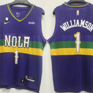 Men's New Orleans Pelicans #1 Zion Williamson Purple With NO.6 Patch Stitched Basketball Jersey