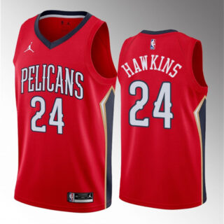 Men's New Orleans Pelicans #24 Jordan Hawkins Red 2023 Draft Statement Edition Stitched Basketball Jersey