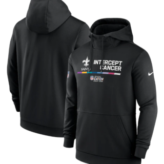 Men's New Orleans Saints 2022 Black Crucial Catch Therma Performance Pullover Hoodie
